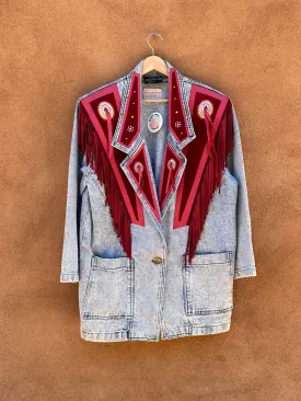 Acid Wash Denim Jacket with Pink Suede & Fringe Detail - Sundance