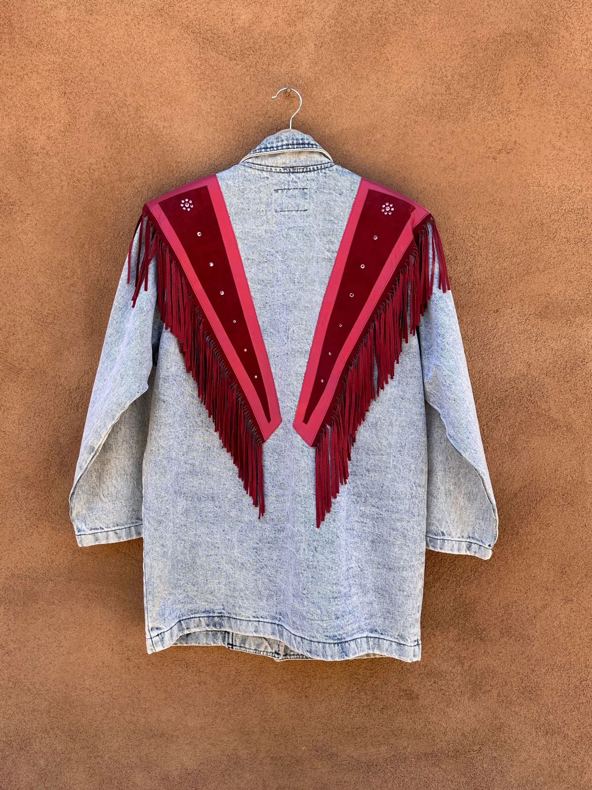 Acid Wash Denim Jacket with Pink Suede & Fringe Detail - Sundance