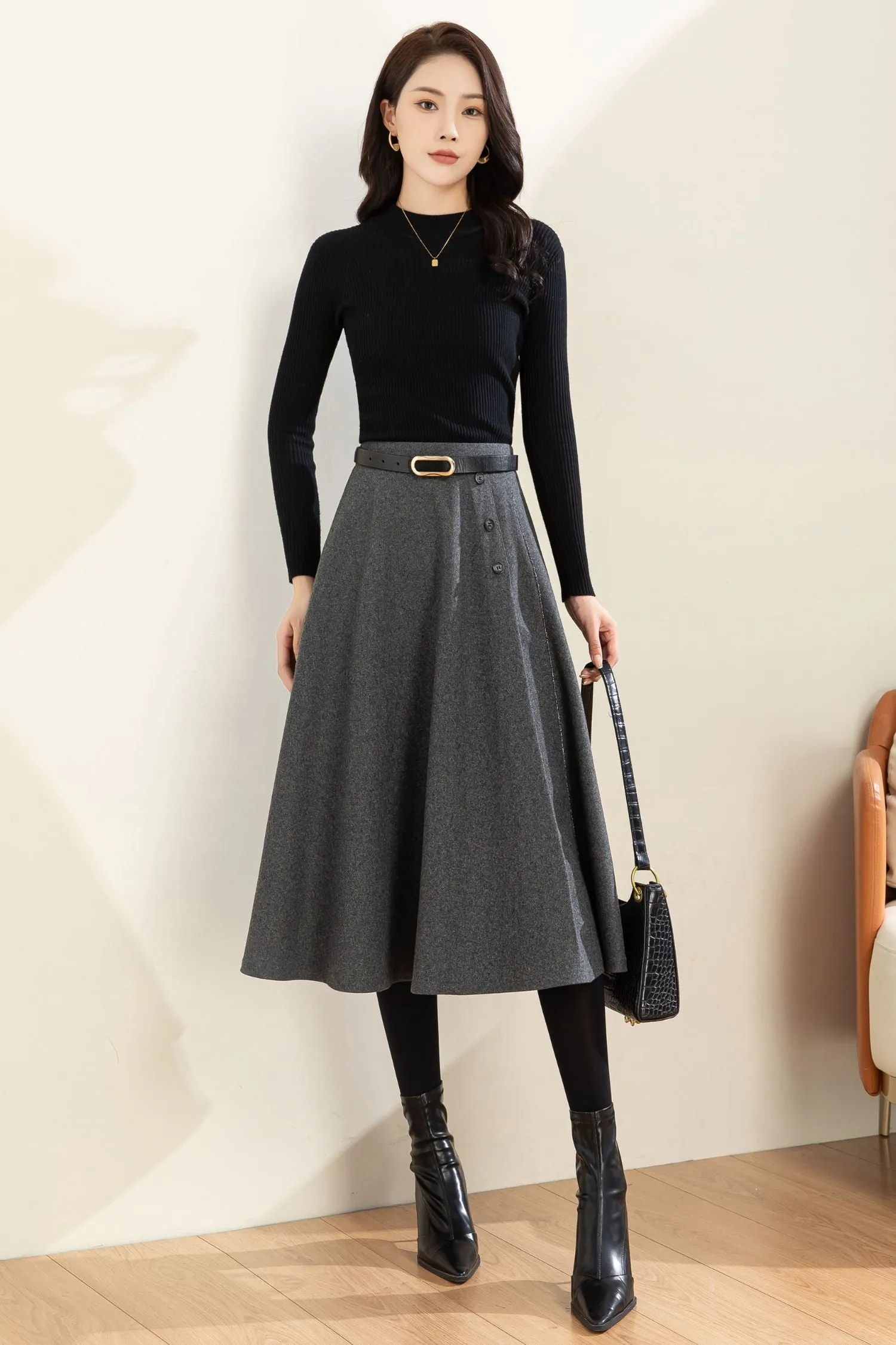 Autumn Winter A line Wool  Skirt C4453