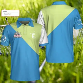 Badminton Short Sleeve Custom Polo Shirt, Personalized Polo Shirt, Blue Green Badminton Shirt For Men