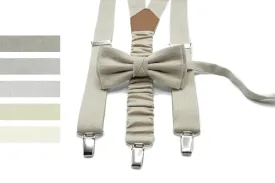 Beige Bow Tie and Suspender Set - Groom's Bow Tie, Beige Suspender - Perfect for Weddings and Special Occasions
