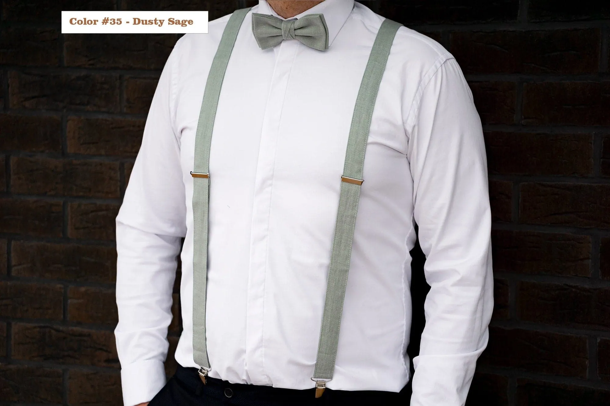 Beige Bow Tie and Suspender Set - Groom's Bow Tie, Beige Suspender - Perfect for Weddings and Special Occasions