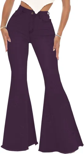 Bell Bottom Jeans for Women Butterfly Vintage High Waisted Skinny Flared Jeans Wide Leg Raw Hem Denim Pants