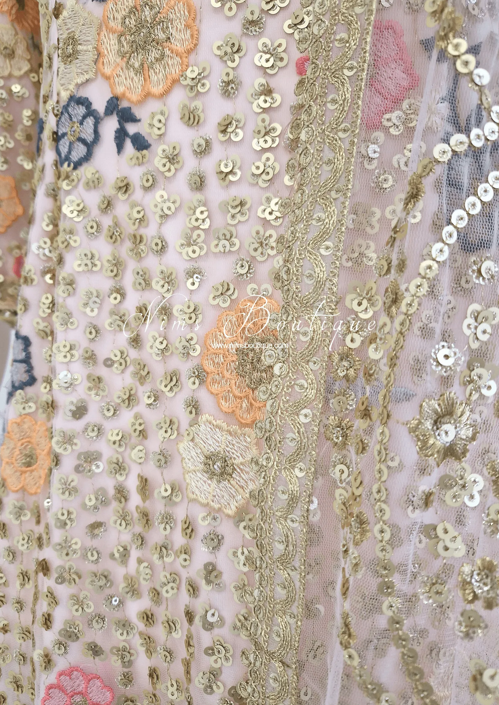 Bella Luxury Blush Pink Floral Embroidered Suit with Pajami and sleeves(sizes 14-18)