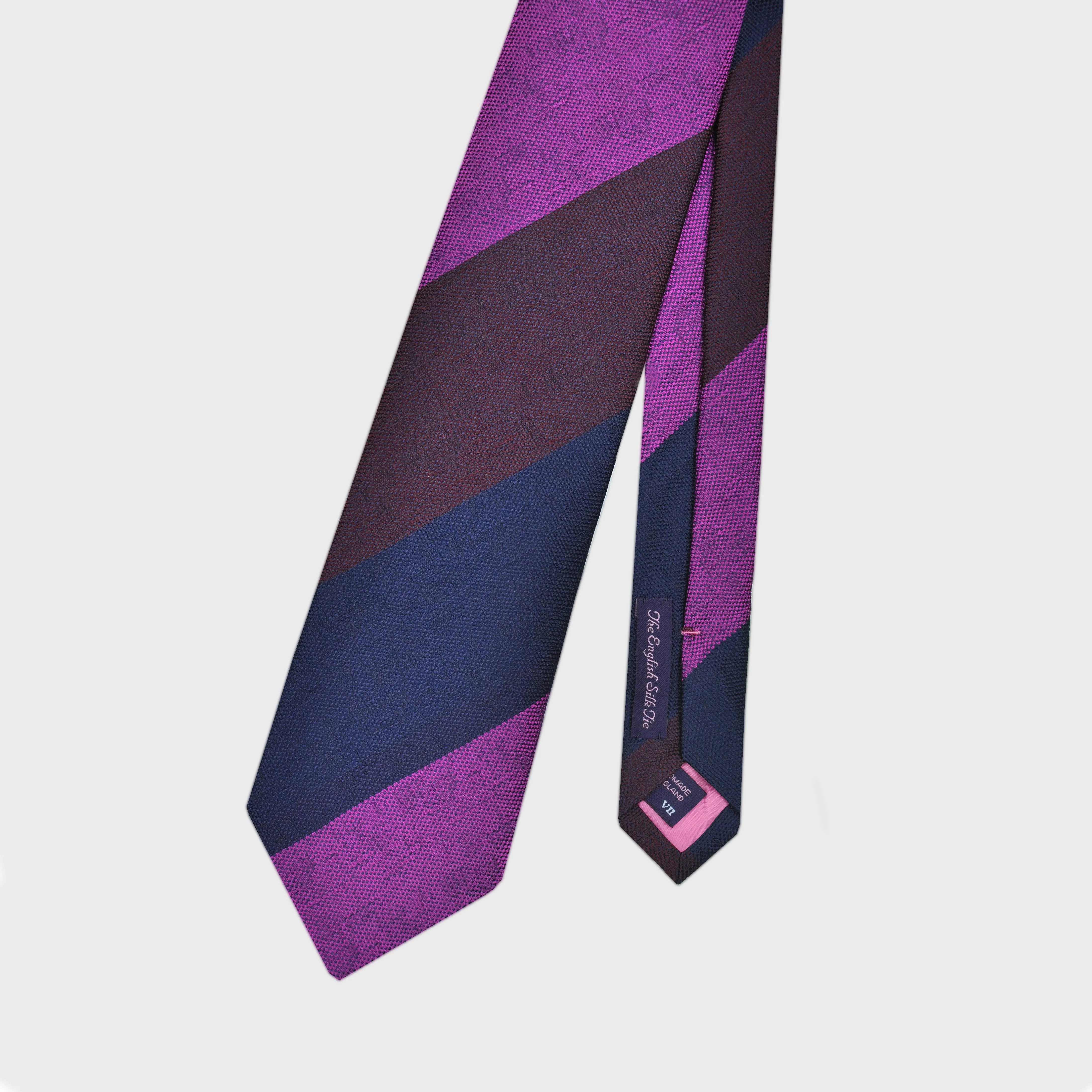 Big Bold Stripes Tussah Silk Tie in Navy, Claret & Pink