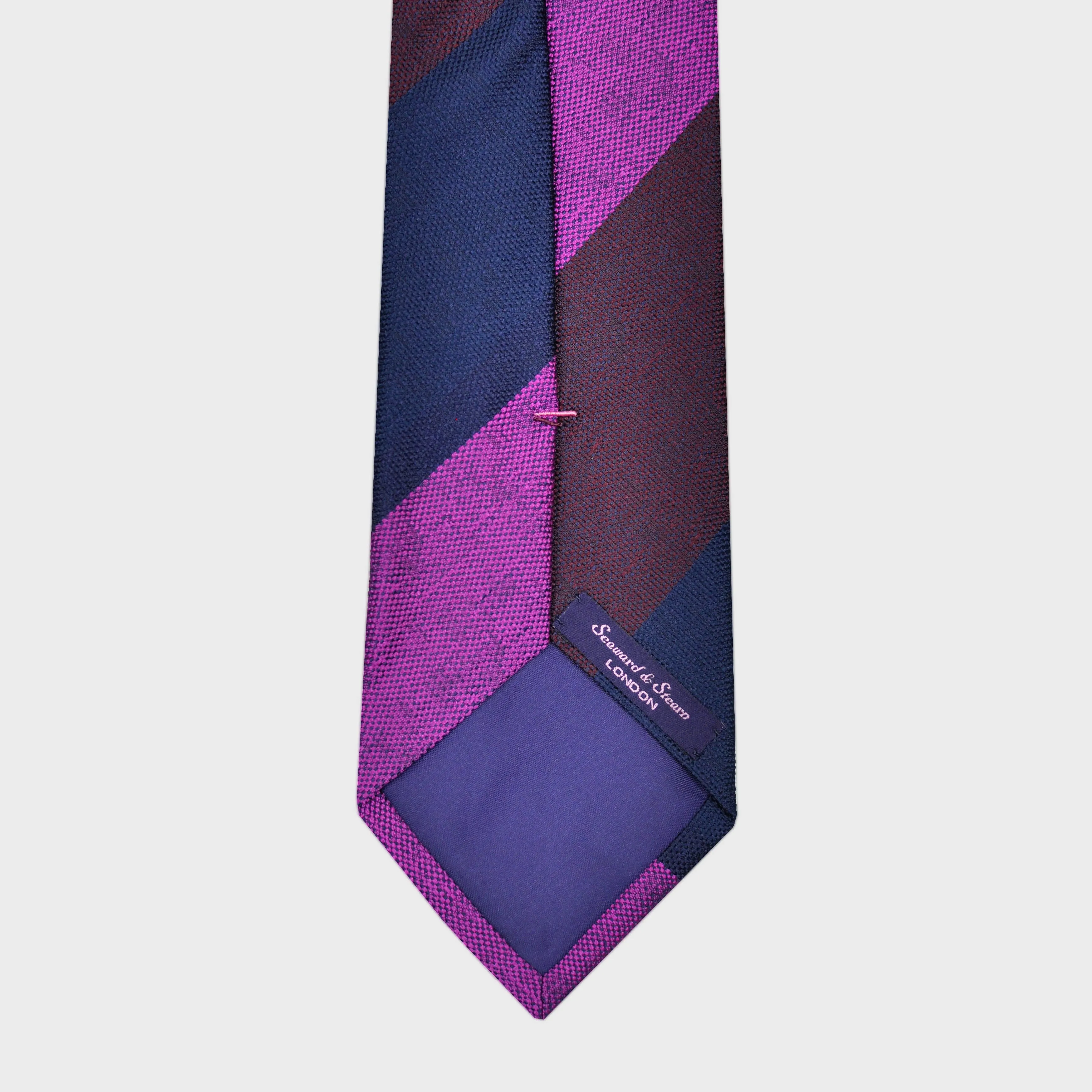 Big Bold Stripes Tussah Silk Tie in Navy, Claret & Pink