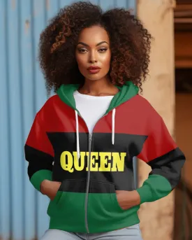 Black Queen Contrast Stripes Zip Hood Long Sleeves Hoodie