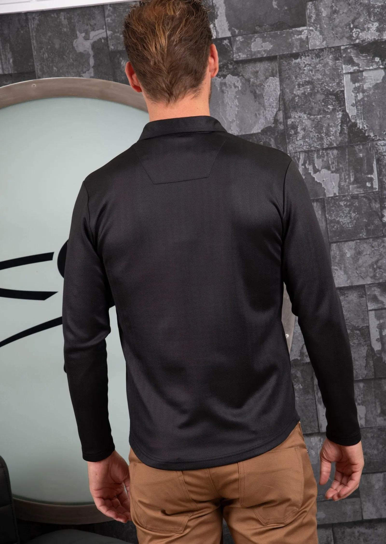 Black Zipper Detailed Tech Polo