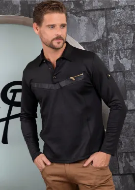 Black Zipper Detailed Tech Polo