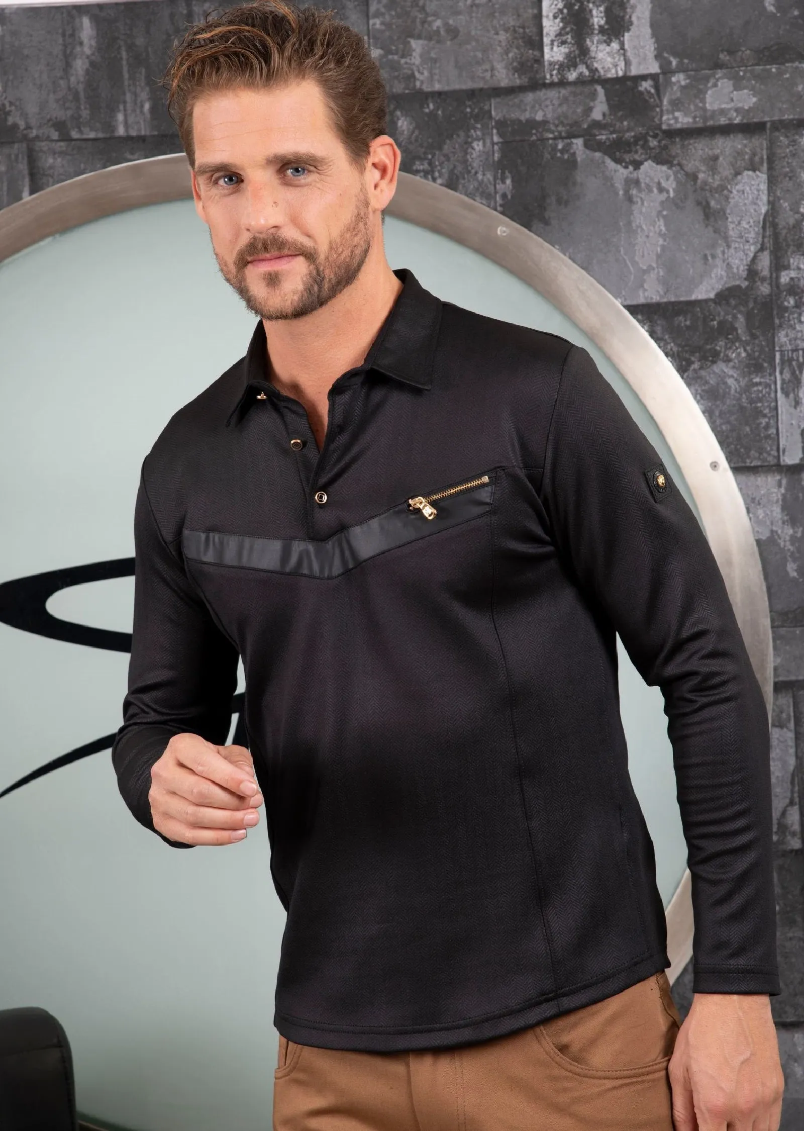 Black Zipper Detailed Tech Polo