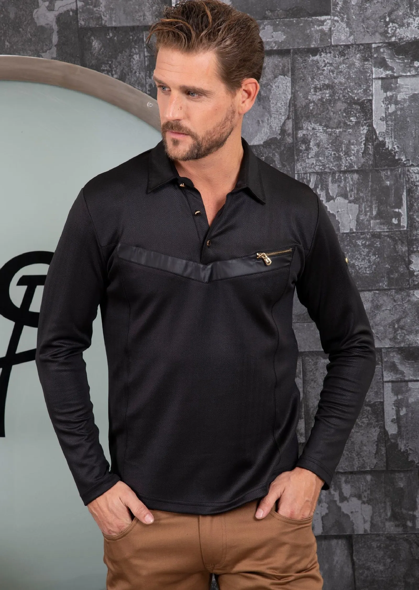 Black Zipper Detailed Tech Polo