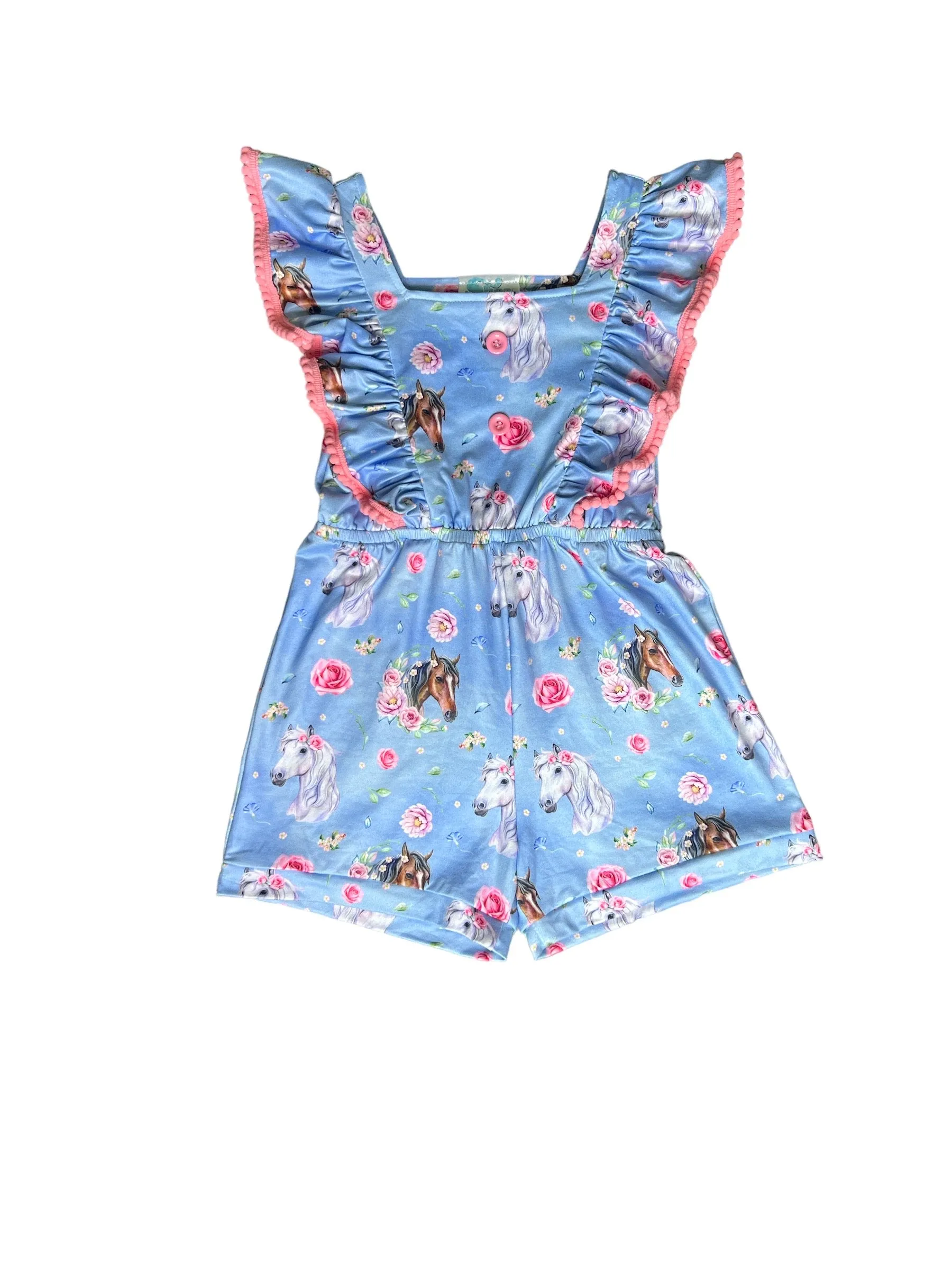 Blue Floral Horse Shorts Romper Toddler (2T-5T)