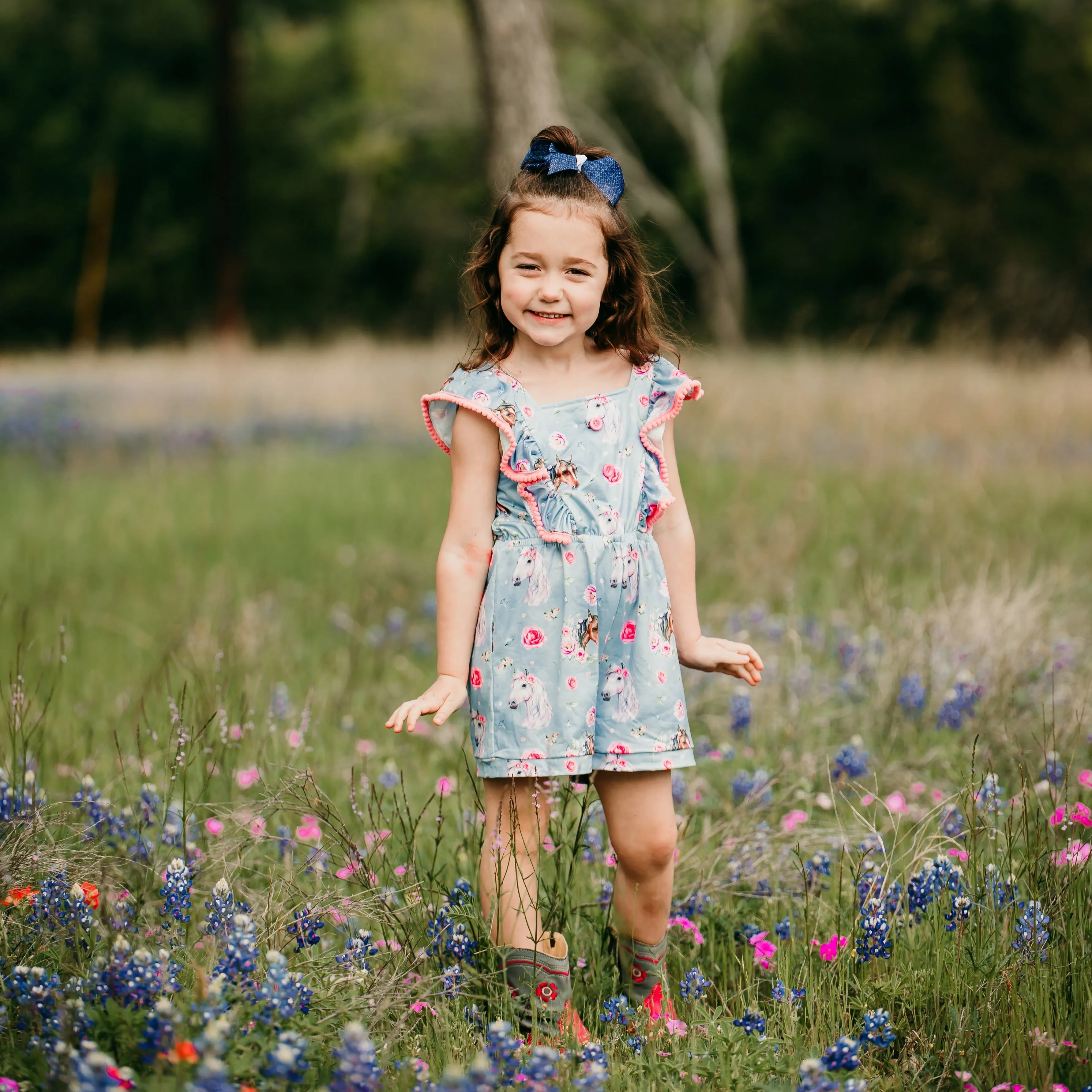 Blue Floral Horse Shorts Romper Toddler (2T-5T)