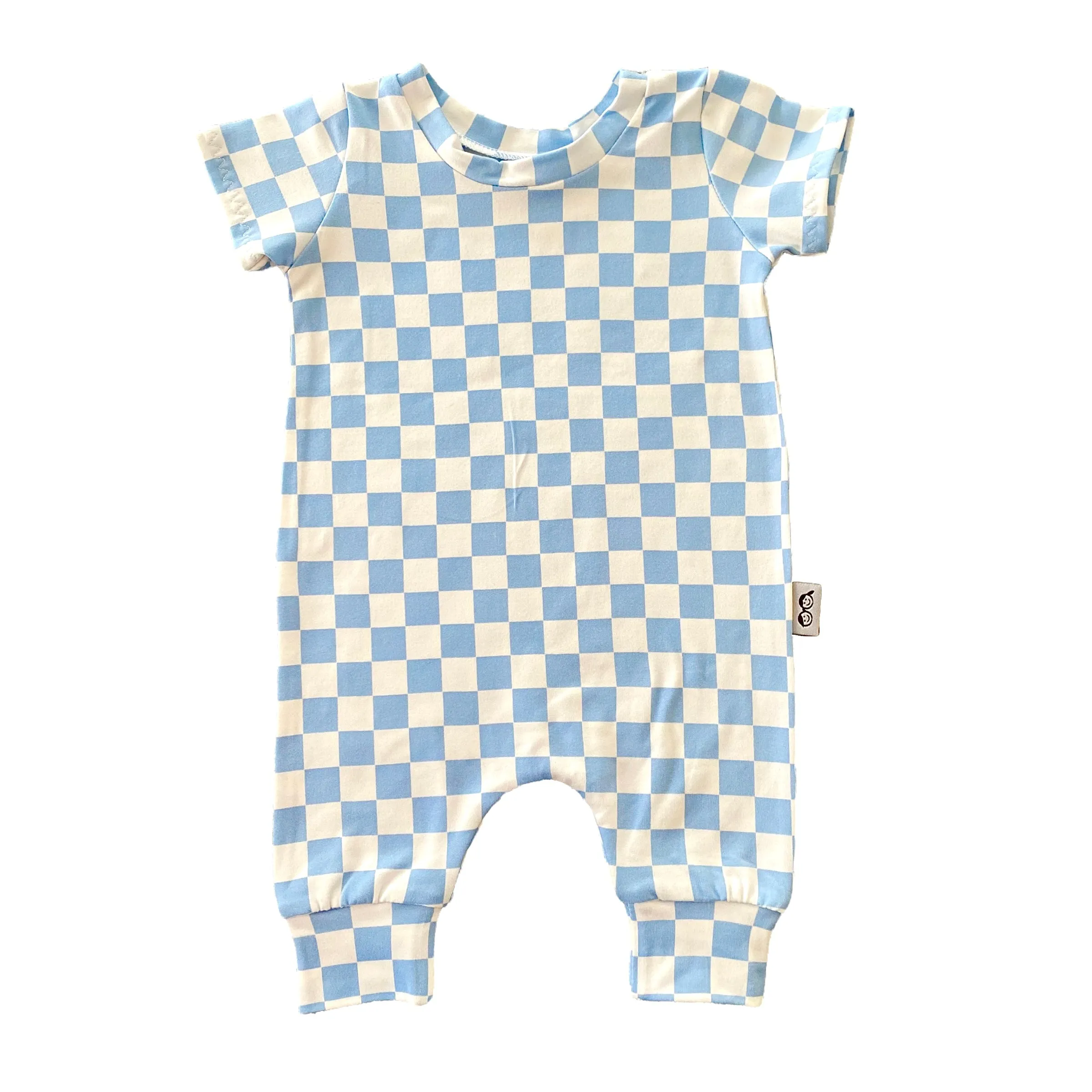 Blue Retro Checkered Harem Romper