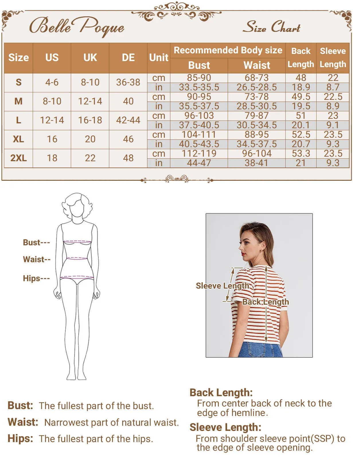 BP Women Vintage Hollowed-out Tops Short Sleeve Crew Neck Striped Cropped Tops