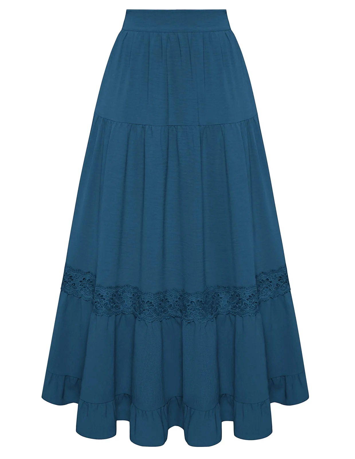 BP Women Vintage Tiered Swing Skirt Elastic Waist Ruffled Hem Mid-Calf Skirt