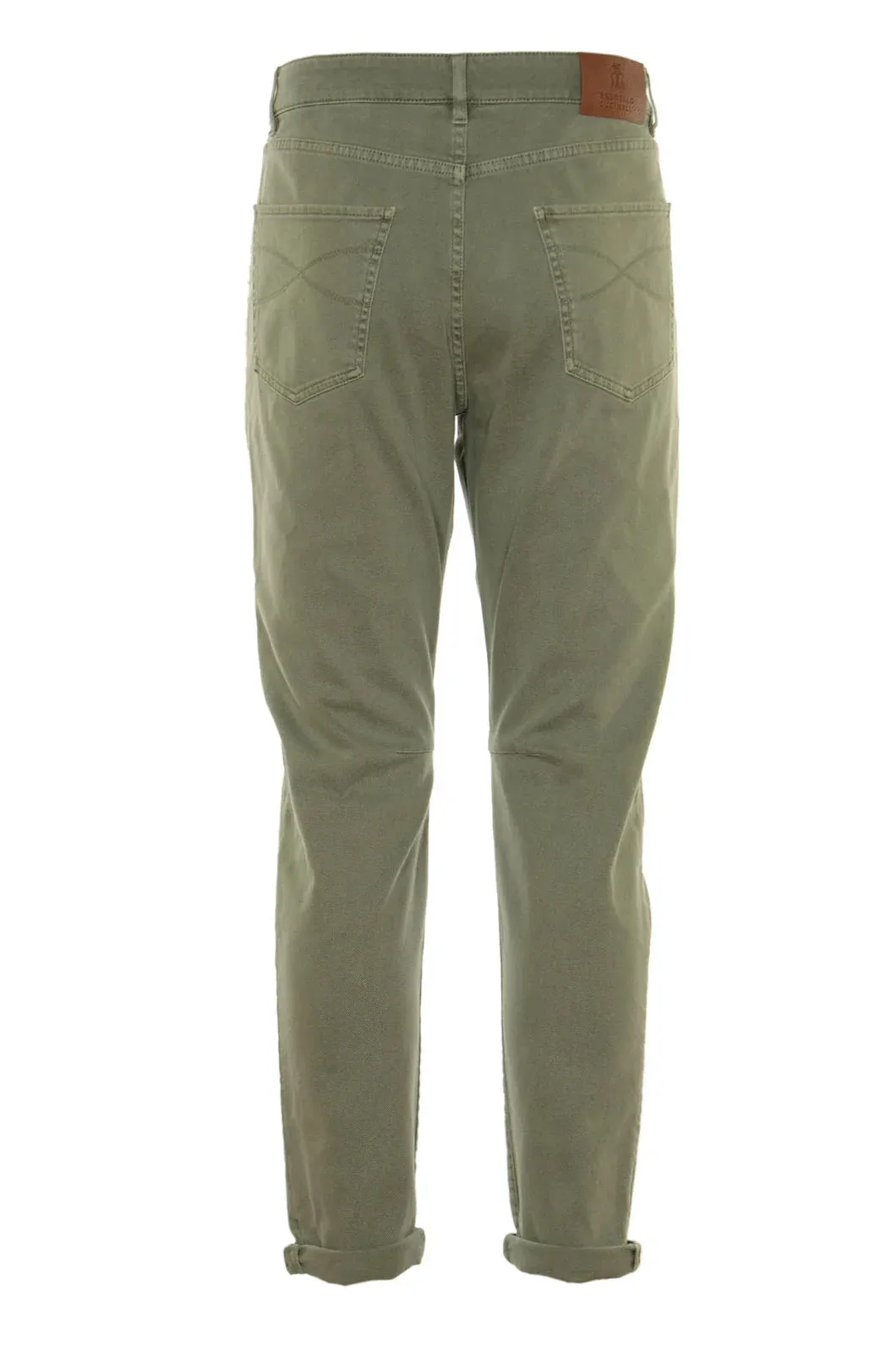 Brunello Cucinelli Mens Straight Leg Logo Patch Pants in Khaki