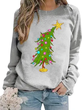 Christmas Tree Sweatshirt: Women's Christmas Graphic Crewneck Tee