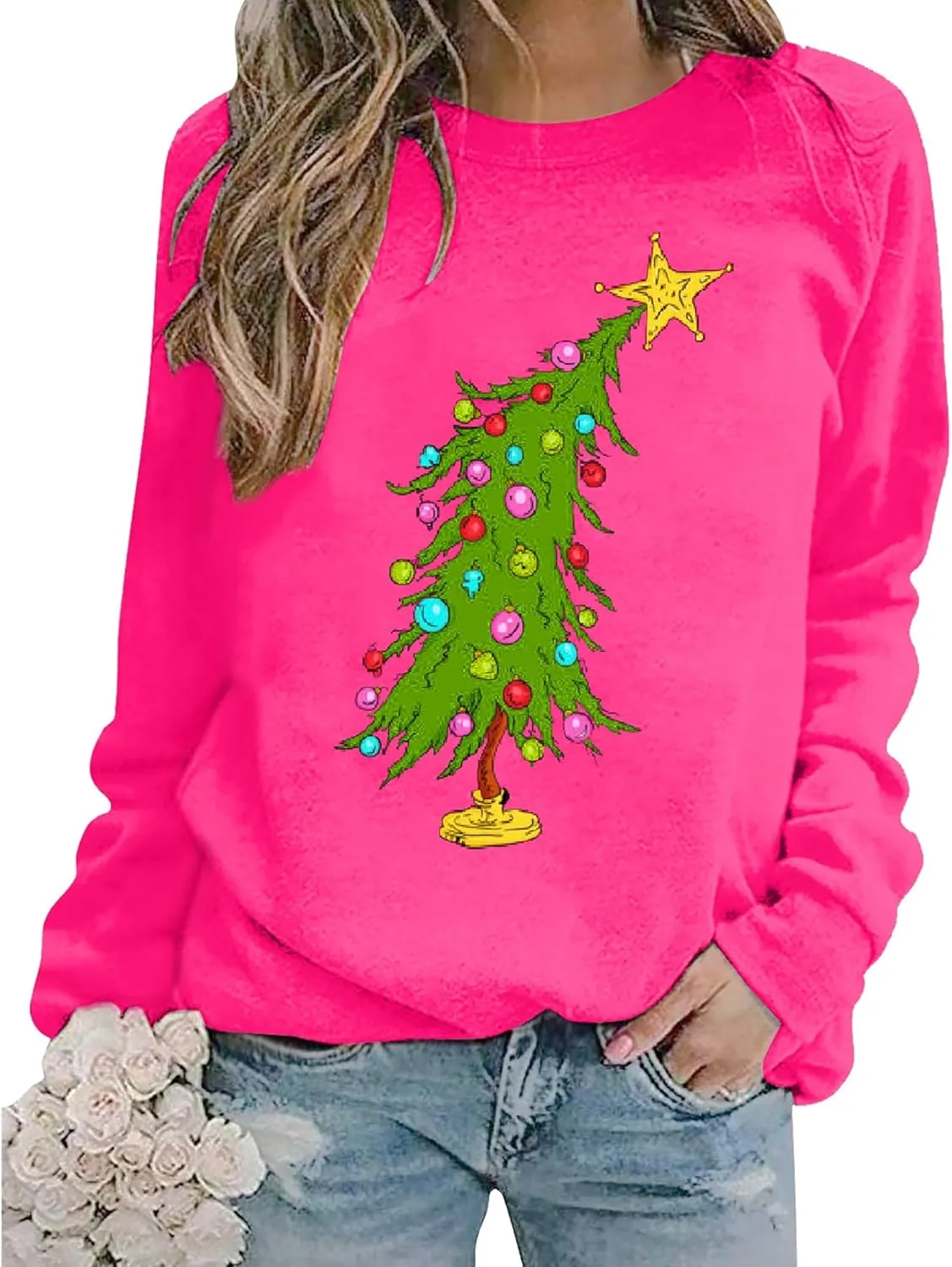 Christmas Tree Sweatshirt: Women's Christmas Graphic Crewneck Tee
