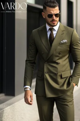 Classic Elegance Khaki Green Double Breasted Suit - Timeless Design - Tailored Suit - The Rising Sun store, Vardo