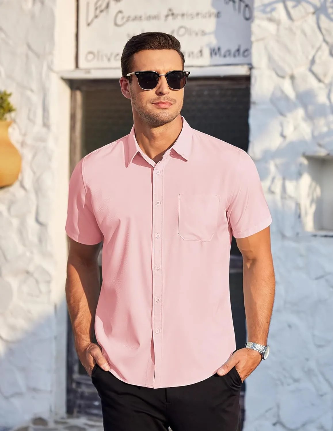 COOFANDY Mens Casual Dress Shirt Short Sleeve Wrinkle Free Dress Shirt Business Casual Shirts