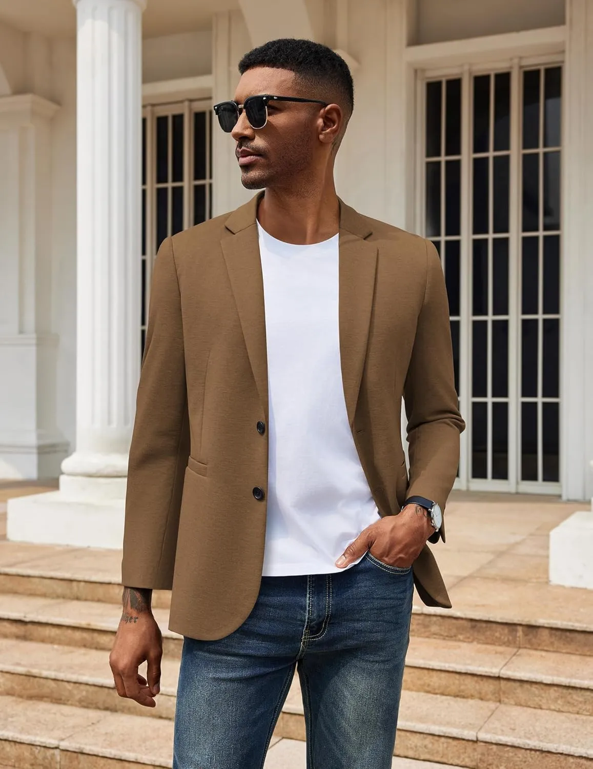 COOFANDY Men's Casual Knit Blazer Two Button Lightweight Sport Coats Suit Jacket