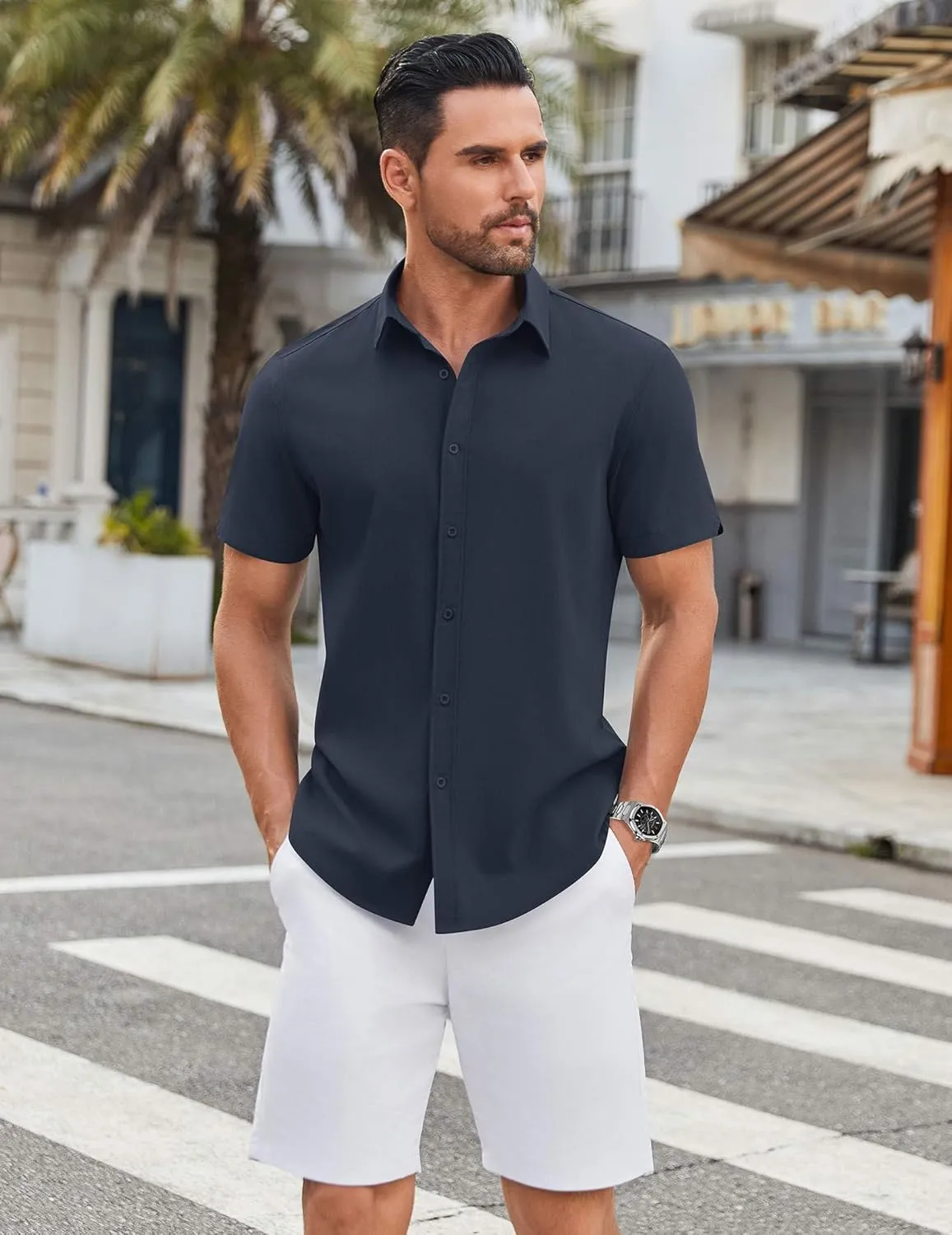 COOFANDY Mens Casual Shirts Short Sleeve Button Down Shirt Wrinkle Free Summer Shirt