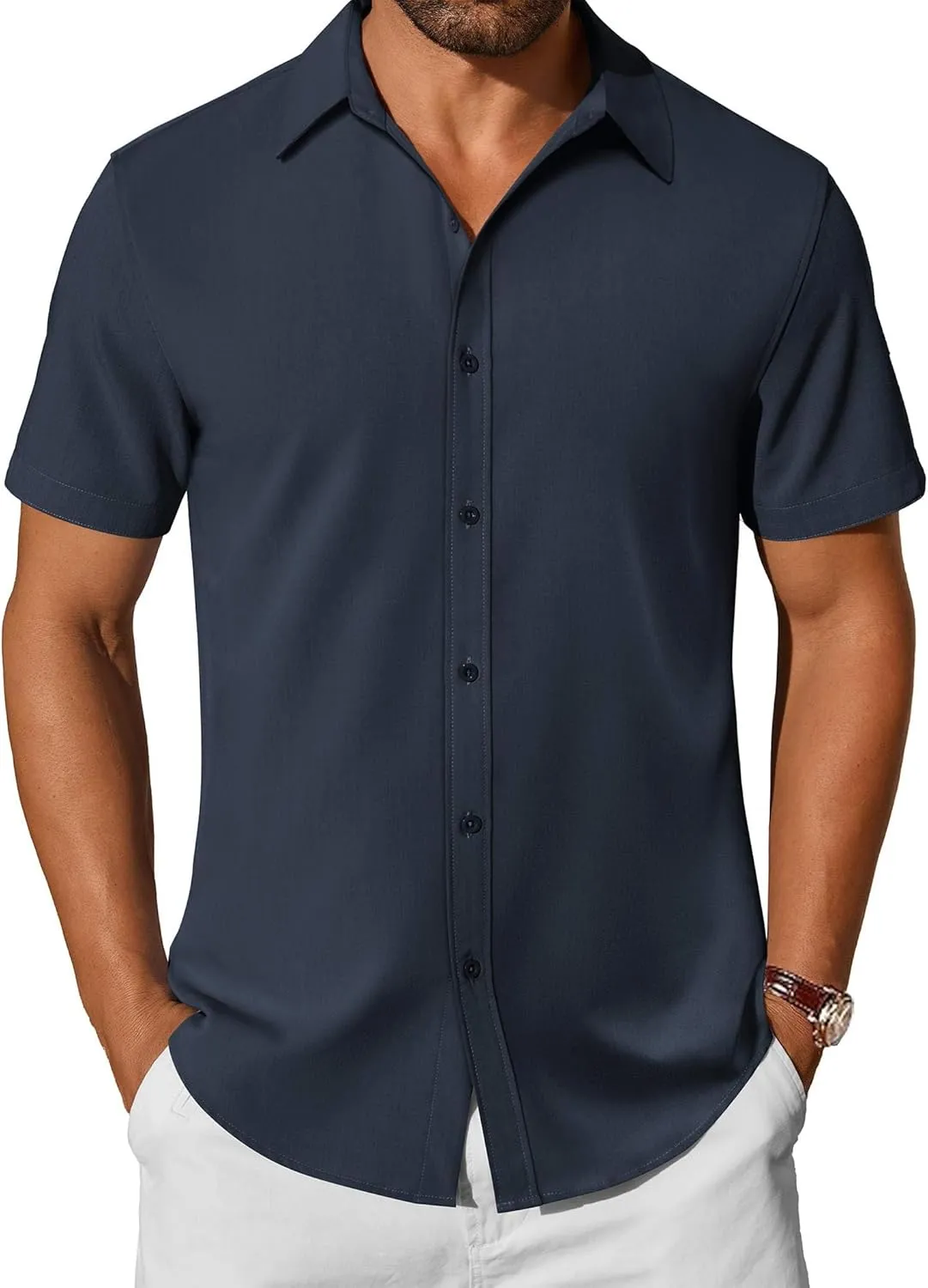 COOFANDY Mens Casual Shirts Short Sleeve Button Down Shirt Wrinkle Free Summer Shirt
