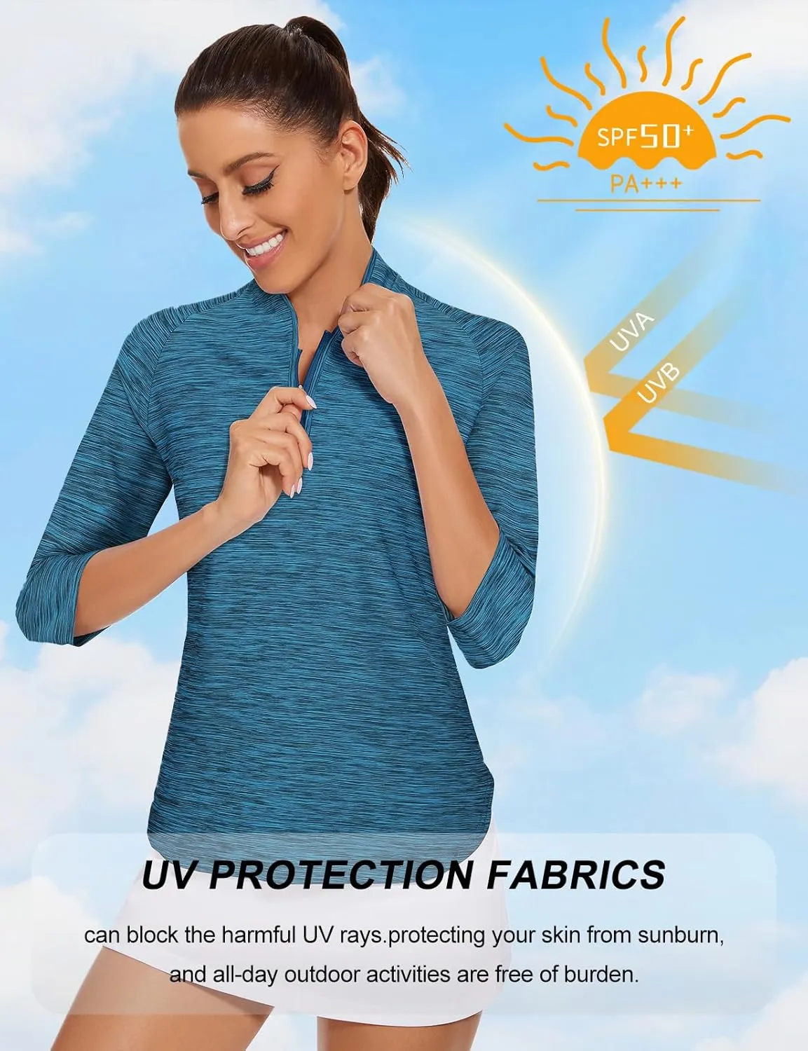 Cucuchy Womens Golf Shirt Quick Dry 3/4 Sleeve Quarter Zip Polo Workout Tops Tennis Shirts S-XXL