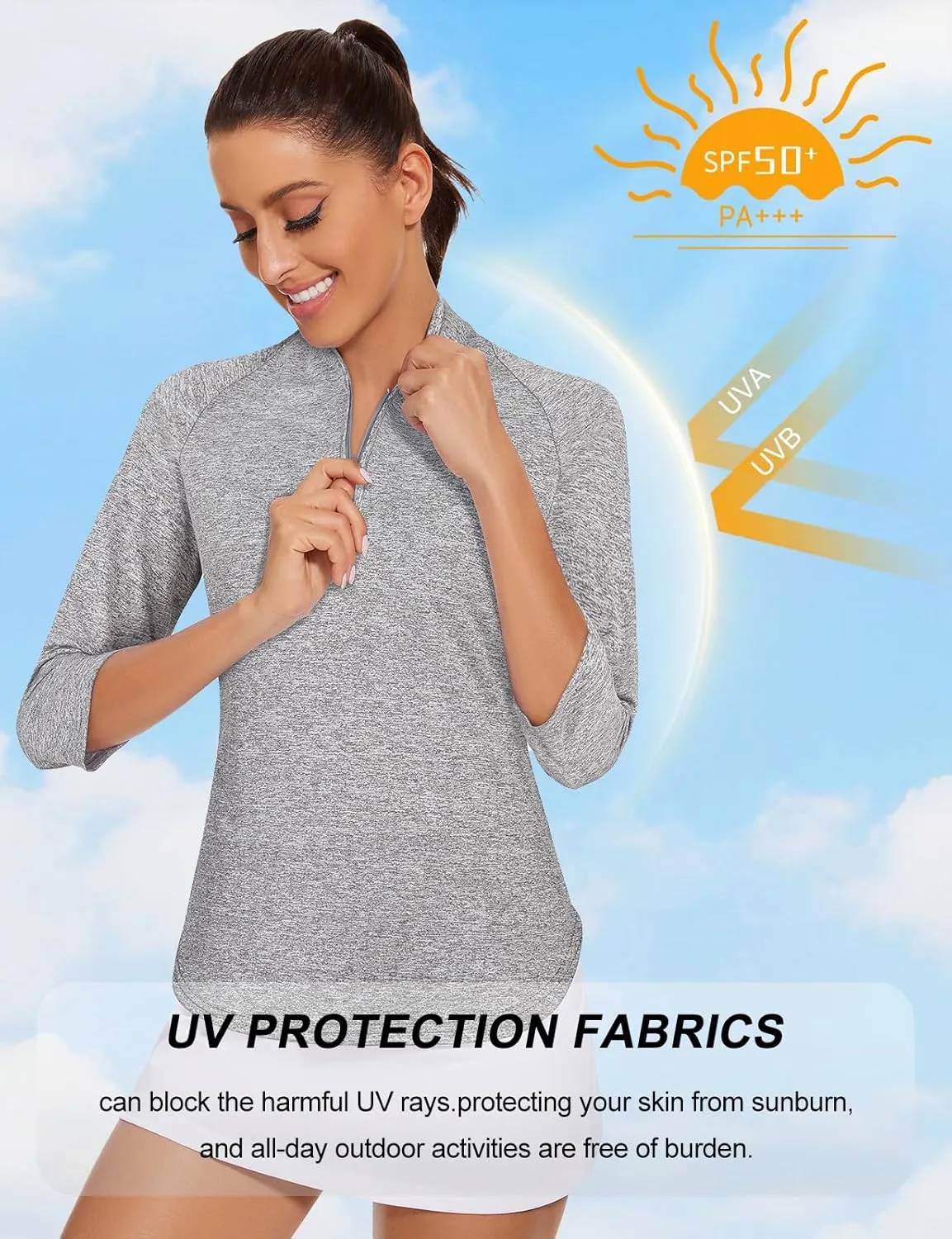 Cucuchy Womens Golf Shirt Quick Dry 3/4 Sleeve Quarter Zip Polo Workout Tops Tennis Shirts S-XXL