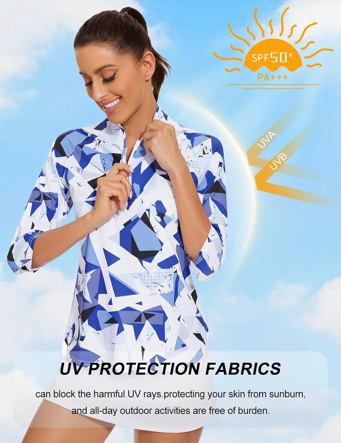 Cucuchy Womens Golf Shirt Quick Dry 3/4 Sleeve Quarter Zip Polo Workout Tops Tennis Shirts S-XXL