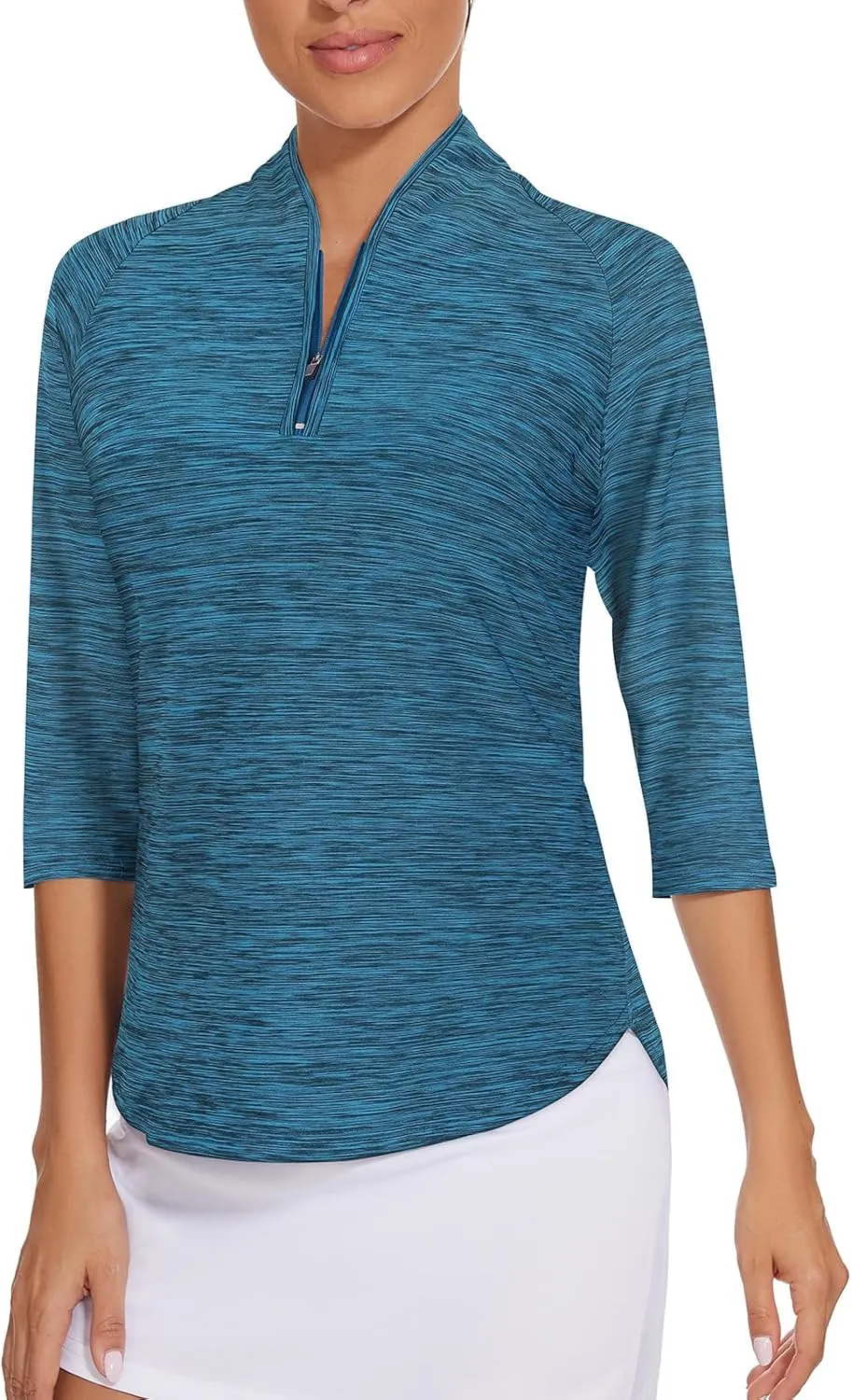 Cucuchy Womens Golf Shirt Quick Dry 3/4 Sleeve Quarter Zip Polo Workout Tops Tennis Shirts S-XXL