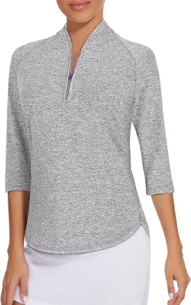Cucuchy Womens Golf Shirt Quick Dry 3/4 Sleeve Quarter Zip Polo Workout Tops Tennis Shirts S-XXL