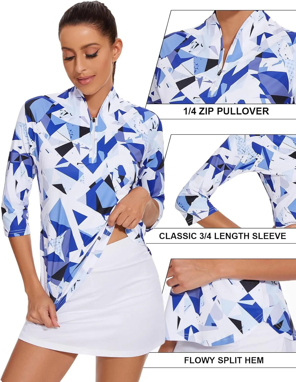 Cucuchy Womens Golf Shirt Quick Dry 3/4 Sleeve Quarter Zip Polo Workout Tops Tennis Shirts S-XXL