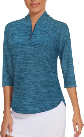 Cucuchy Womens Golf Shirt Quick Dry 3/4 Sleeve Quarter Zip Polo Workout Tops Tennis Shirts S-XXL