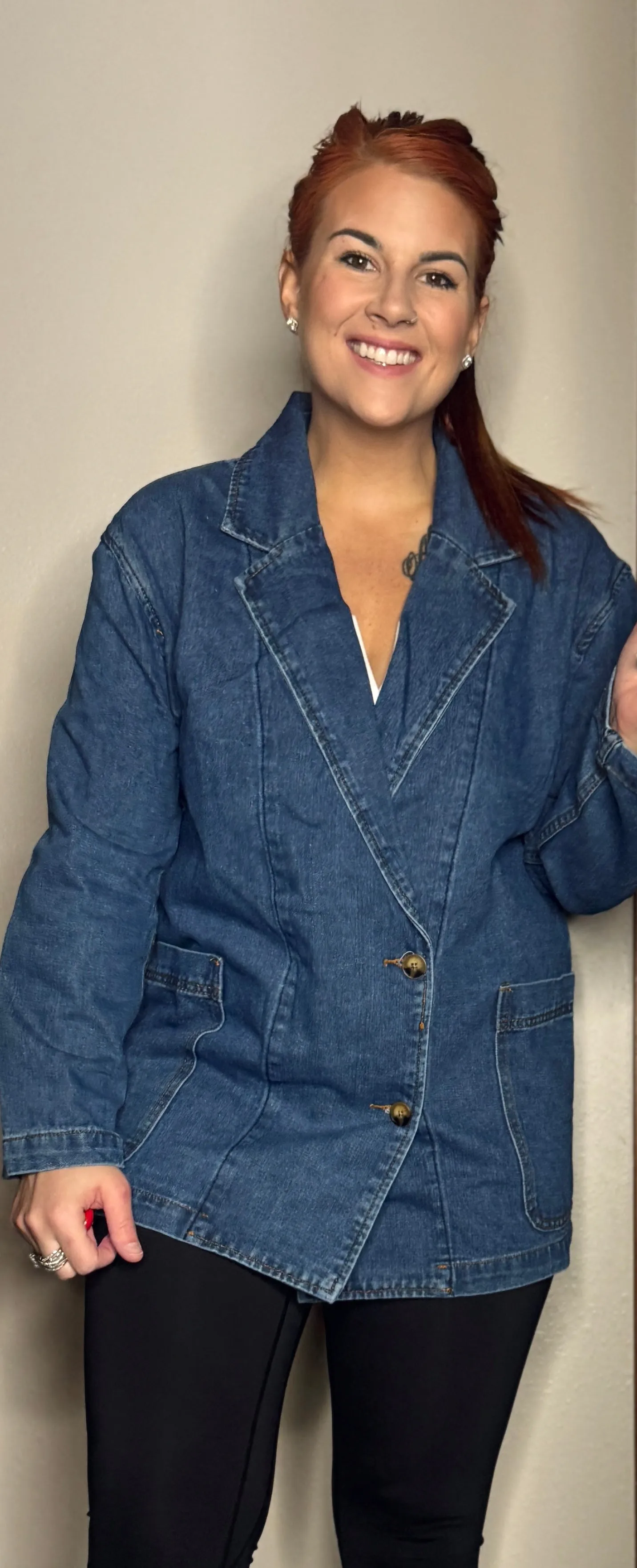 Deep Blue Denim Lapel Jacket
