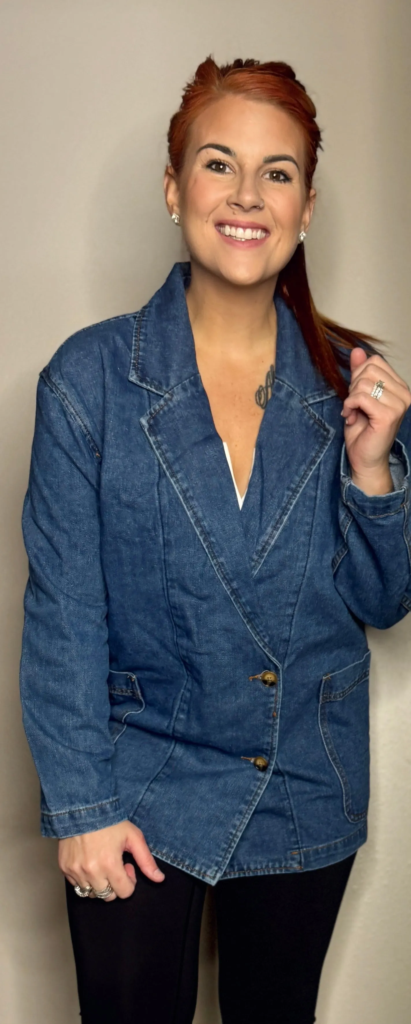 Deep Blue Denim Lapel Jacket
