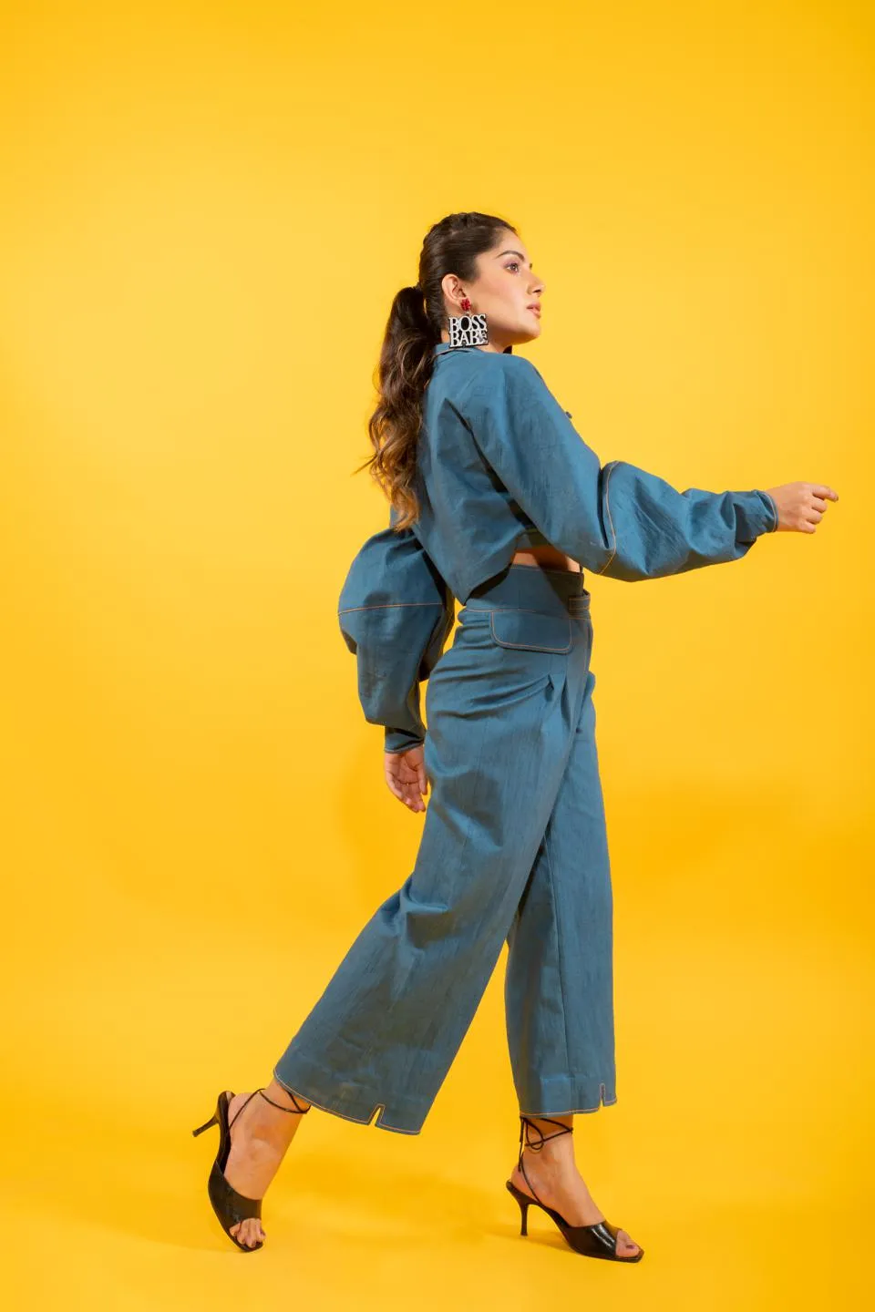 Denim Oversized Short Jacket With Statement Bottom Set