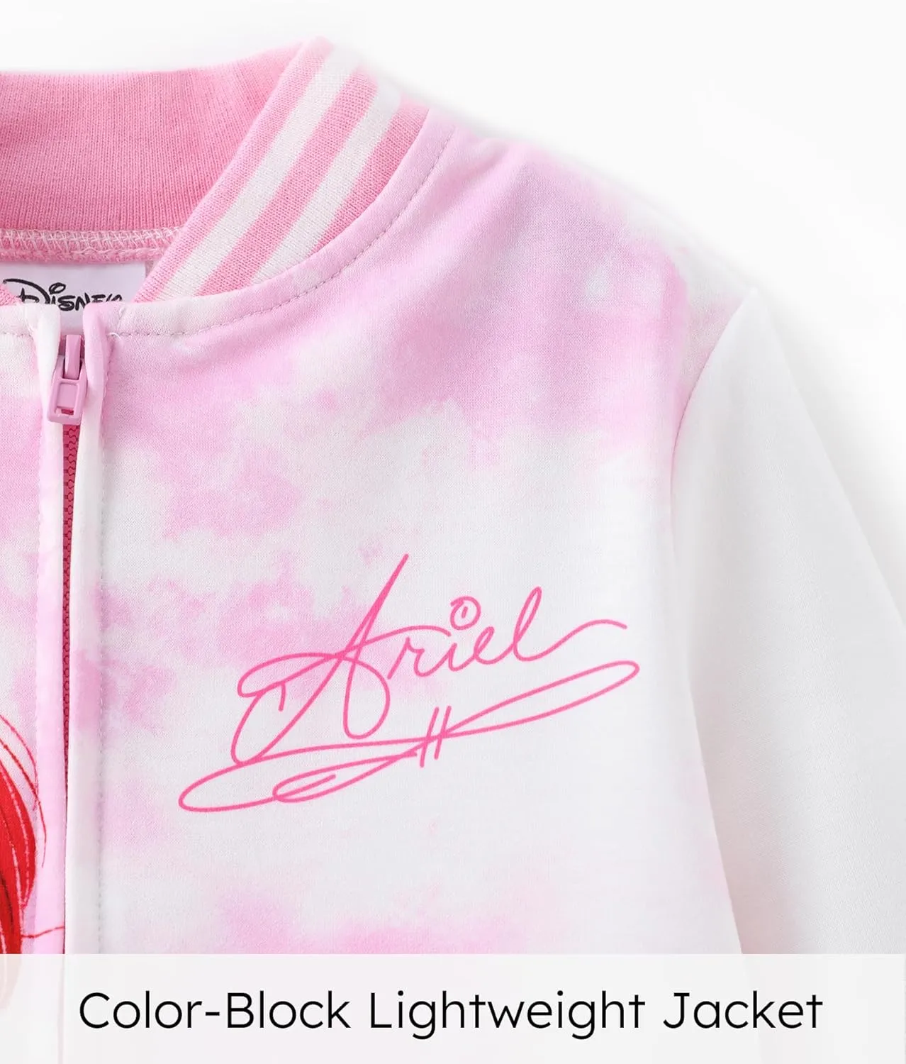 Disney Frozen Elsa Princess Moana Ariel Rapunzel Toddler Girl Varsity Bomber Jacket Lightweight Zip-up Sweatshirt 2-6T