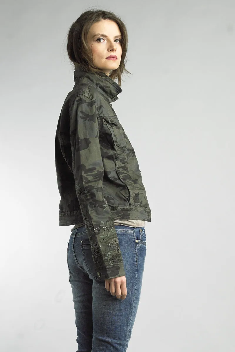 Embroidered Camouflage Denim Style Jacket