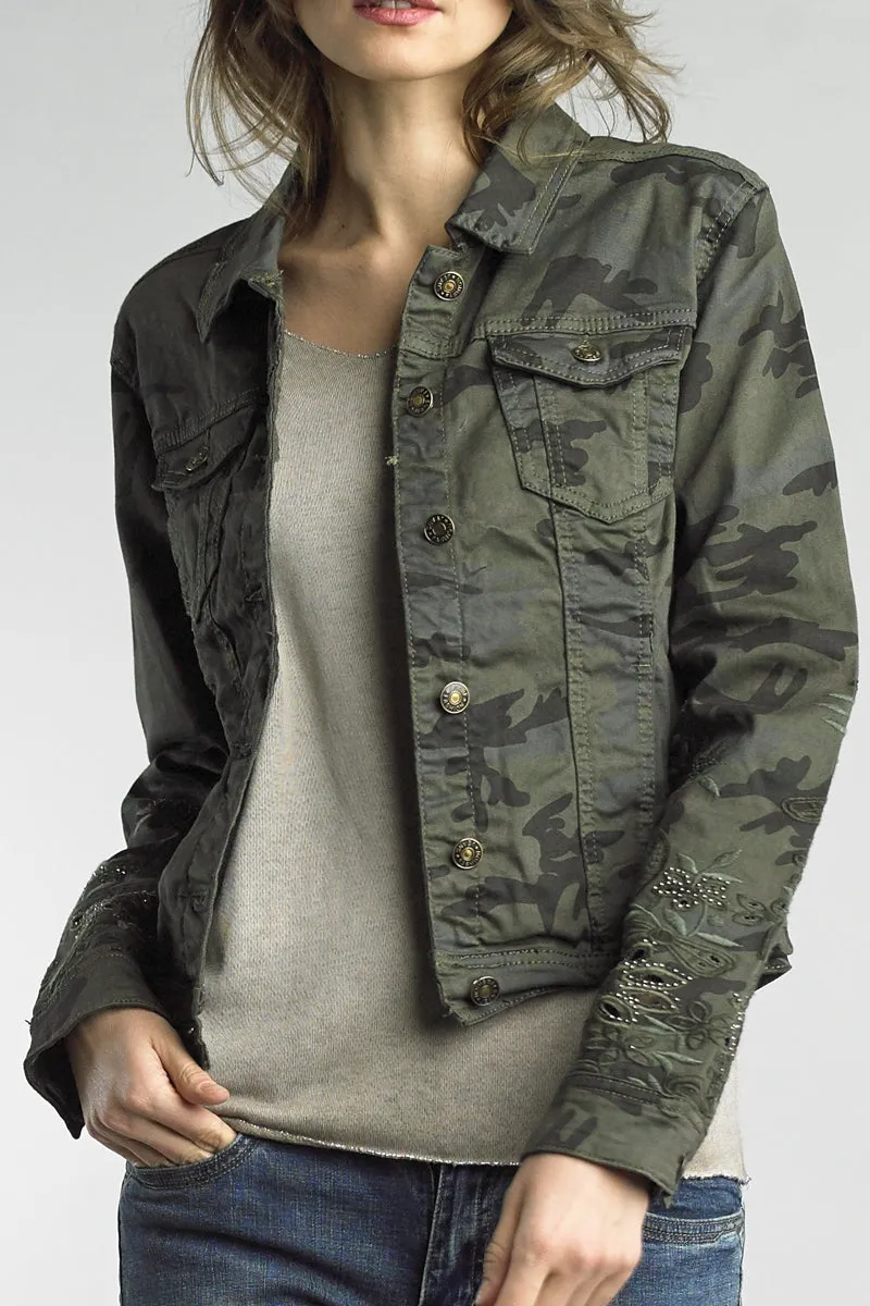 Embroidered Camouflage Denim Style Jacket