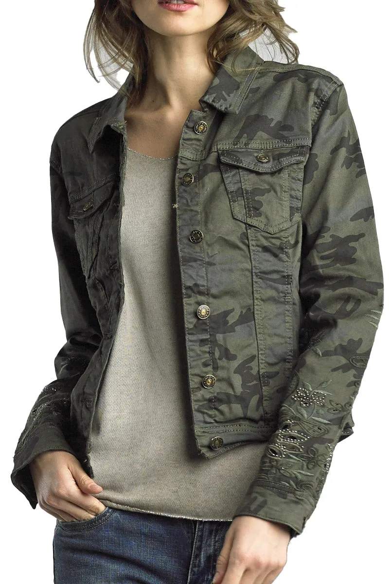Embroidered Camouflage Denim Style Jacket