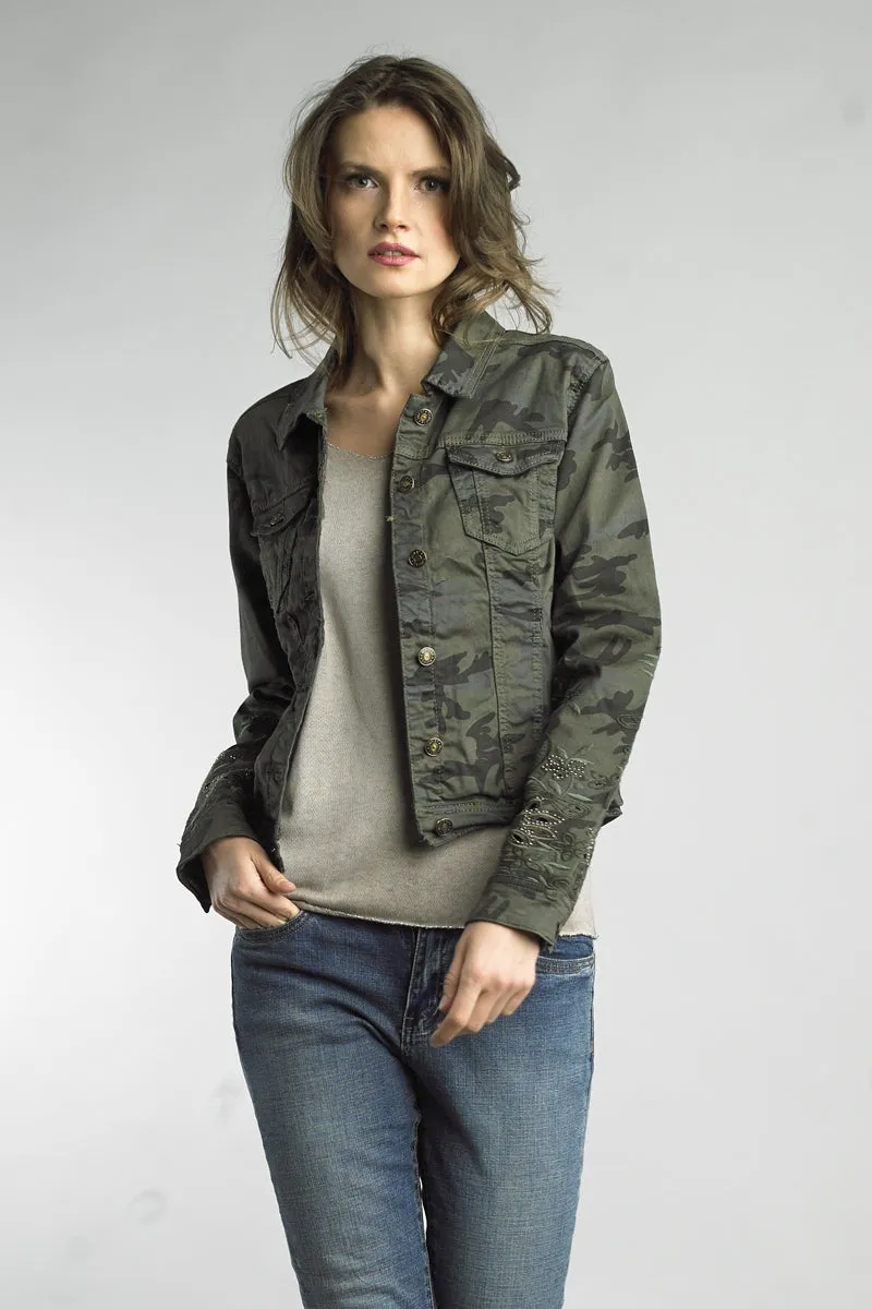Embroidered Camouflage Denim Style Jacket