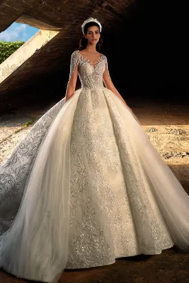 Embroidered Wedding Gown with Sheer Bodice