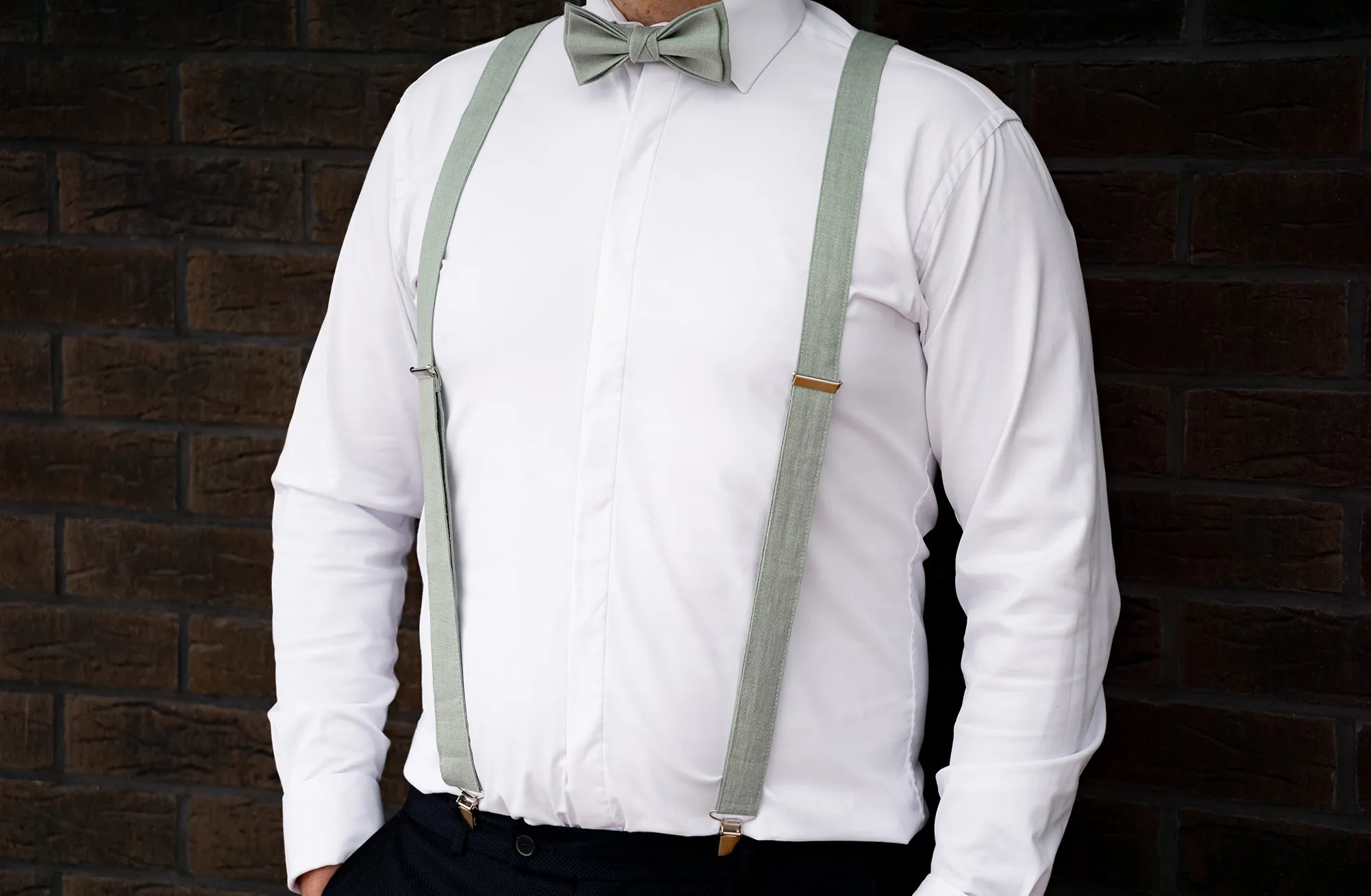 Eucalyptus Bow Tie & Suspender Set - Dark Green Groomsman Bowtie - Perfect for Wedding, For Men and Boys