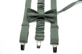 Eucalyptus Bow Tie & Suspender Set - Dark Green Groomsman Bowtie - Perfect for Wedding, For Men and Boys