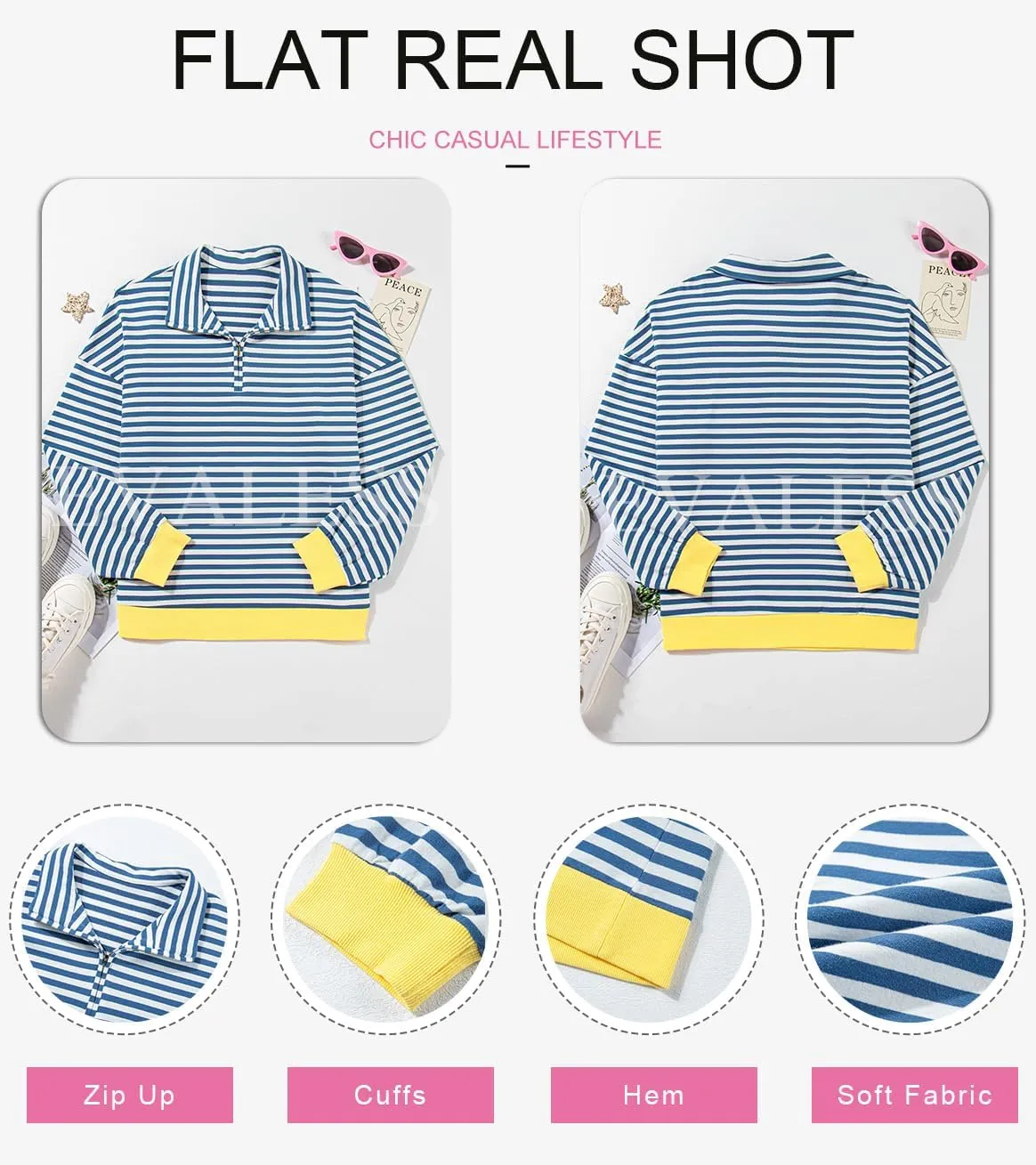 EVALESS Oversized Sweatshirt for Women 2024 Fall Outfits Fashion Long Sleeve Shirts Striped Quarter Zip Pullover Tops