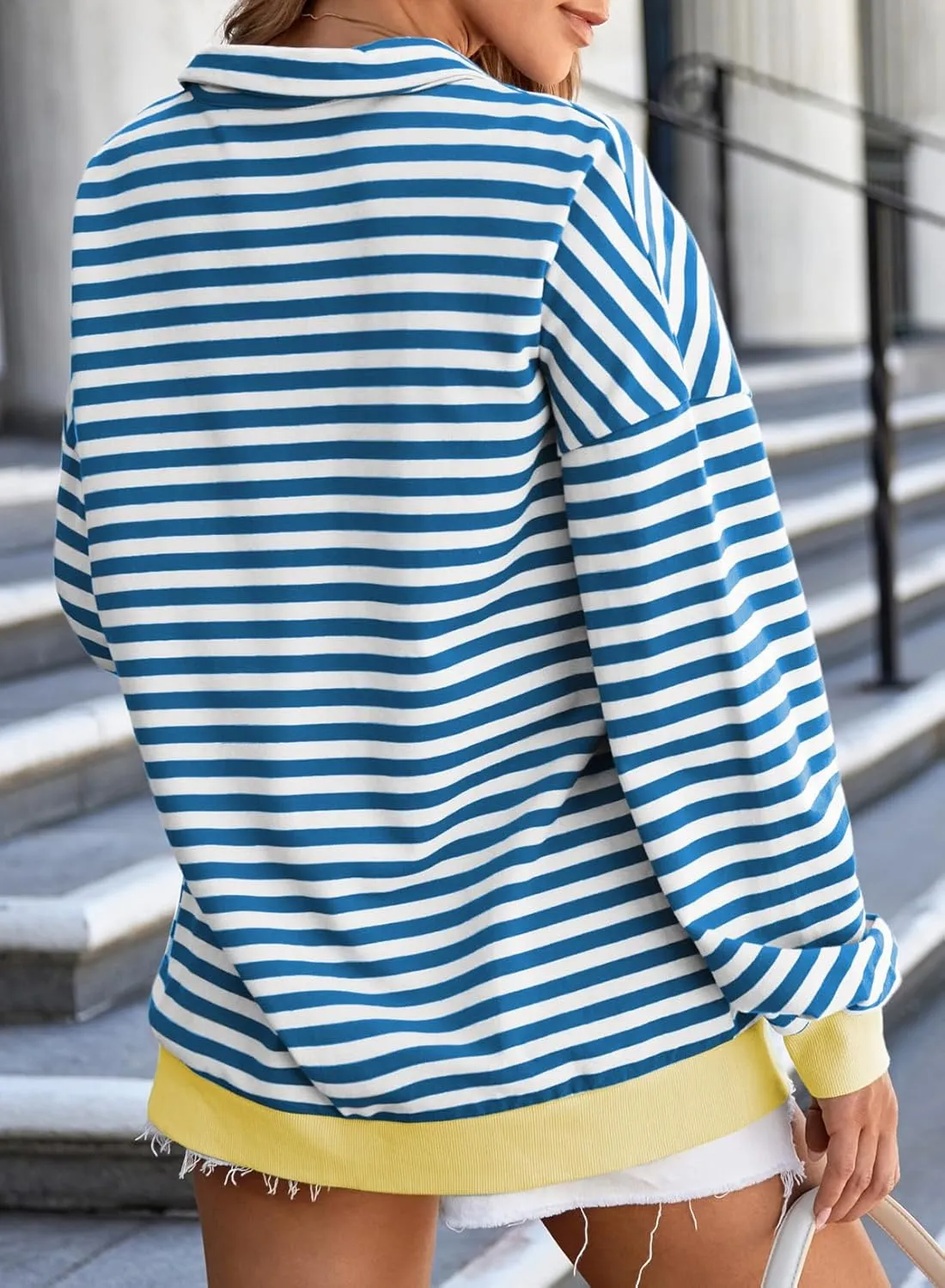 EVALESS Oversized Sweatshirt for Women 2024 Fall Outfits Fashion Long Sleeve Shirts Striped Quarter Zip Pullover Tops