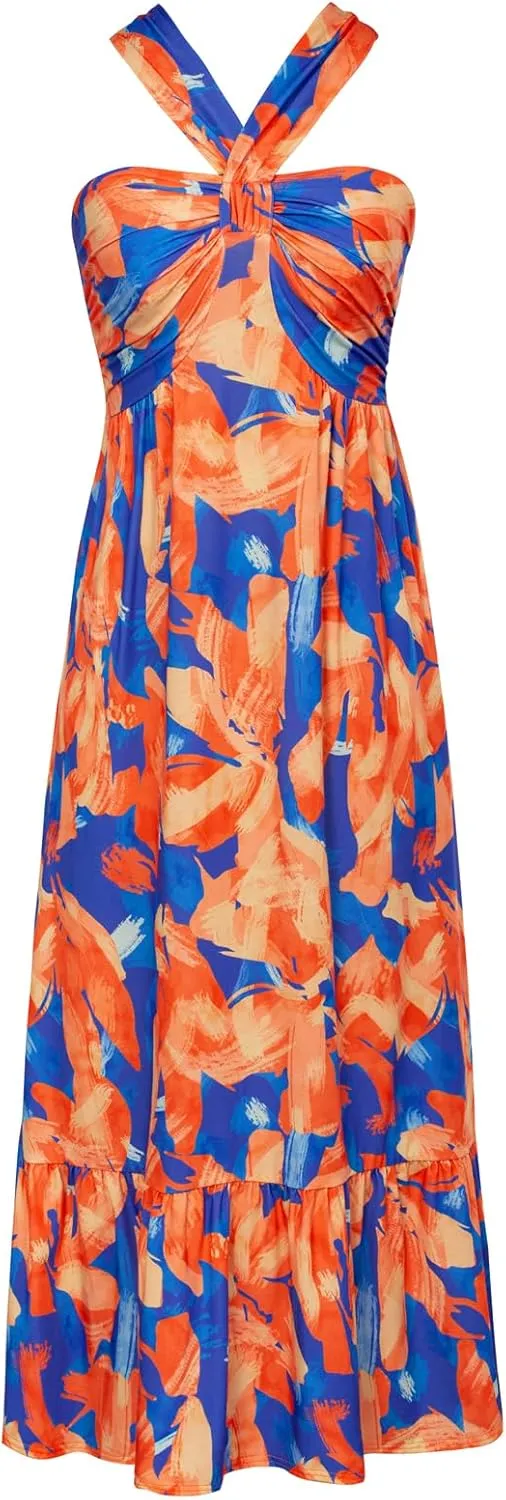 GRACE KARIN 2025 Women's Criss Cross Halterneck Sleeveless Summer Floral Print Flowy A Line Maxi Dress