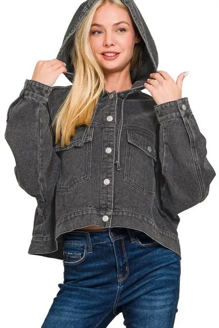 Hooded Denim Jacket Black